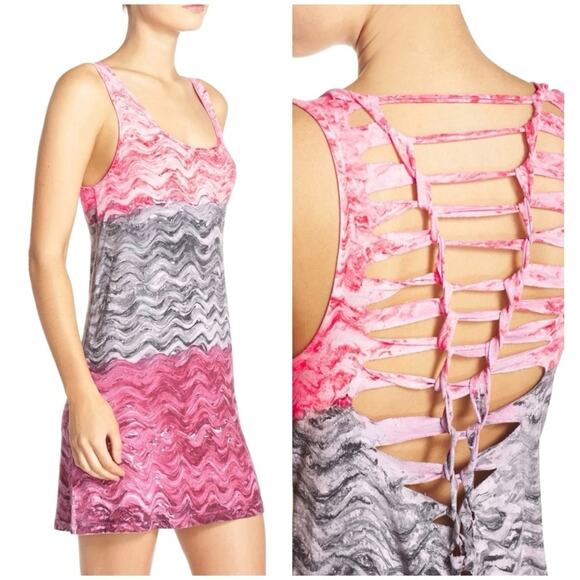 Becca Tie Dye Pink Swirl Lattice Back Cover Up Dress SZ L $78 - Picture 3 of 14